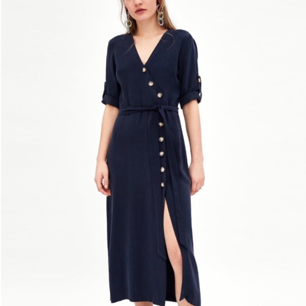 {Zara} NWT TRF Button Front Midi Length Dress XS - Picture 1 of 10